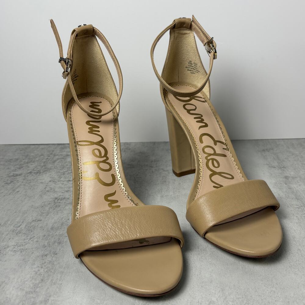 Sam Edelman Yaro Block Heel Ankle Strap Sandals Nude Leather Women's 9.5